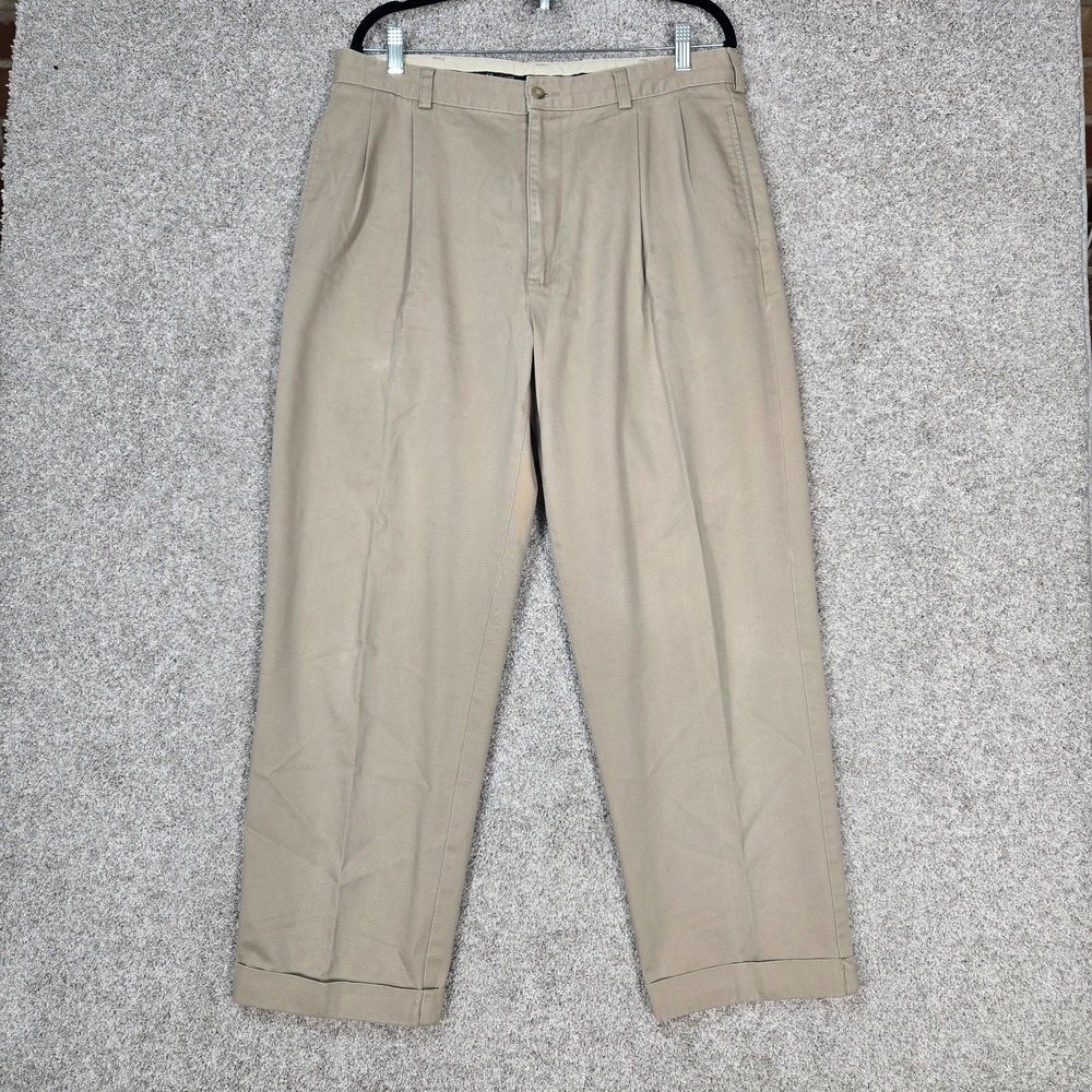Vintage Polo Ralph Lauren Pleated Chino Pants Mens 36x30 twill cuffed khaki tan